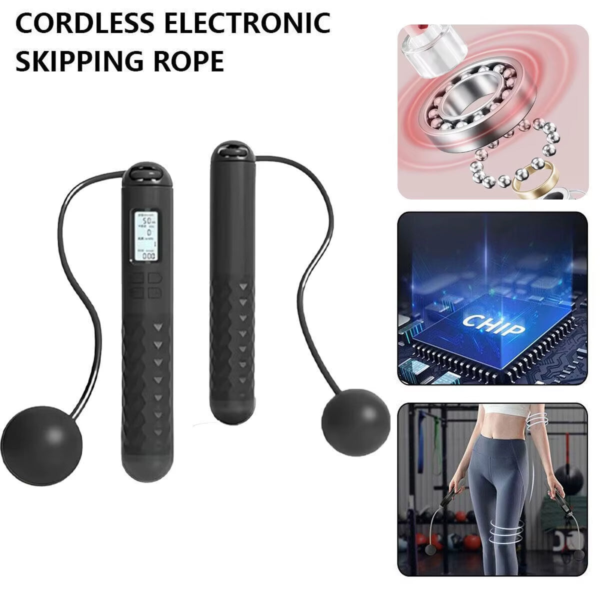 UK Cordless Jump Ropeless Rope with Digital Counter Skipping Rope^